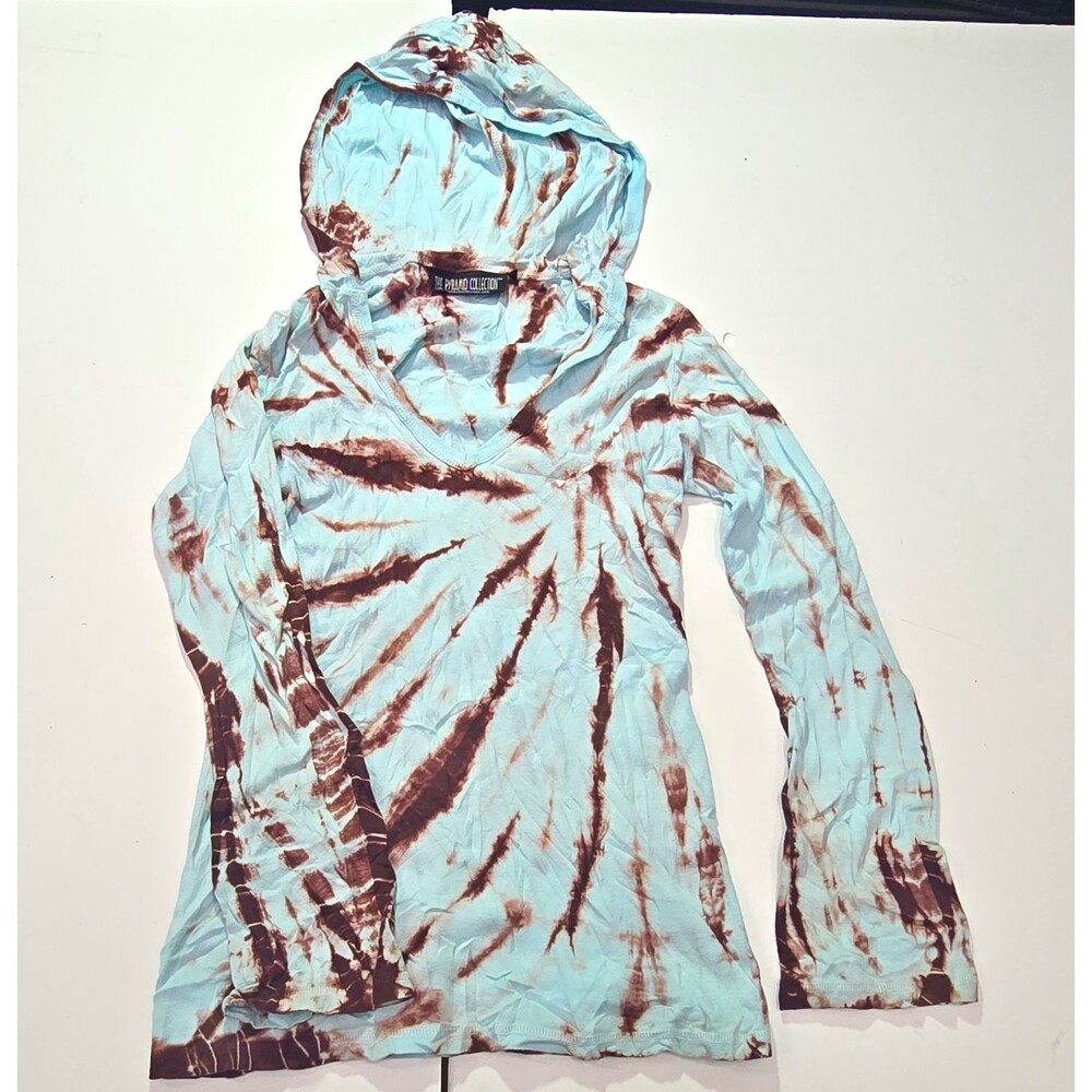 The Pyramid Collection Tie-Dye Hooded Pullover Hoodie Cotton Blue/Brown L
